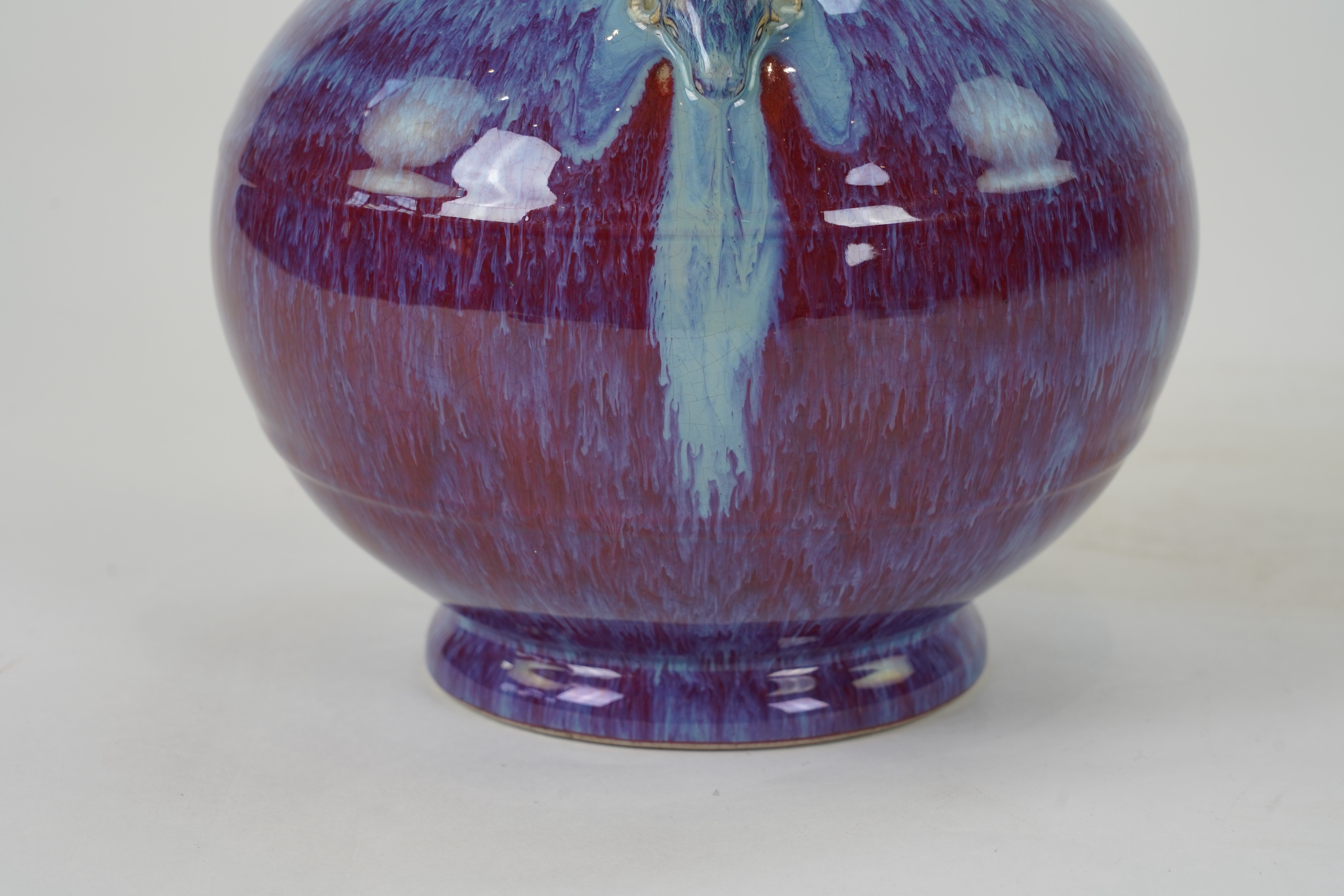 A Chinese flambé glazed ‘three rams’ vase, sanxizun, Qianlong six character seal mark and of the period (1736-95)